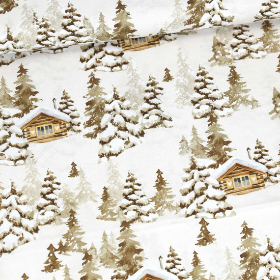 Baumwolle - Webware - Weihnachten - Winterwald - Weiß/Braun
