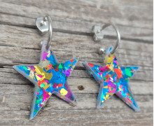 1 Paar Ohrringe - Acryl - Stern - Weihnachten - Mosaikoptik - super leicht - Multicolor - Namensklang