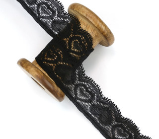 1m Elastische Spitze - Herzen - 23mm - Schwarz