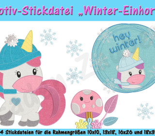 Winter-Einhorn - Stickdatei-Set für den 10x10cm bis 18x30cm Rahmen