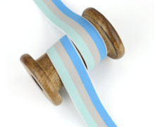 1 Meter Gummiband - 25mm - 3 Streifen - Himmelblau/Beigegrau/Mint