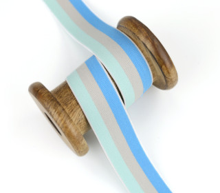 1 Meter Gummiband - 25mm - 3 Streifen - Himmelblau/Beigegrau/Mint