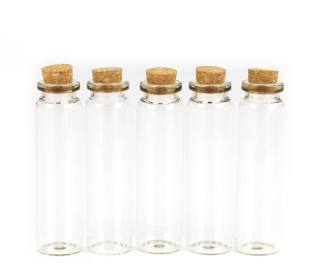 5 Reagenzgläser mit Flachboden & Korken - 2,2cm Ø x 10,0cm - z.B. als Vase für Reagenzglashalter - vielfältig nutzbar