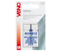 1 Zwillings-Nähmaschinennadel - Stretch - 130/705 H ZWI 2.5mm - 75 - Schmetz - Silber