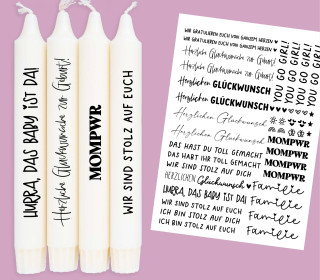 DIN A4 - Kerzen-Tattoofolie - Geburt - MOMPWR - für Kerzen / Keramik