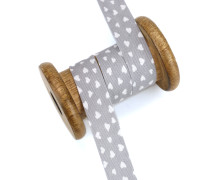 1 Meter Schrägband - Baumwolle - 20mm - Herzchen - Grau