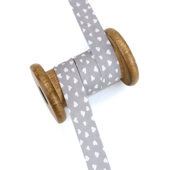 1 Meter Schrägband - Baumwolle - 20mm - Herzchen - Grau