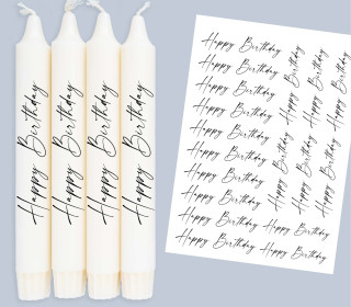 DIN A4 - Kerzen-Tattoofolie - Happy Birthday - Schreibschrift - für Kerzen / Keramik