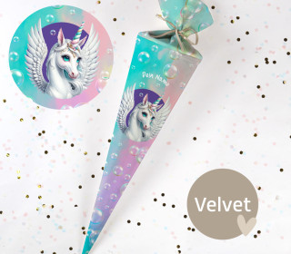 DIY-Nähset Schultüte - Alicorn - Bubbles - Velvet - zum selber Nähen