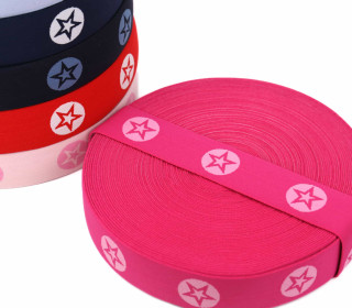 1m Gummiband - Elastisch - Sterne Im Kreis - 40mm - Pink/Babyrosa