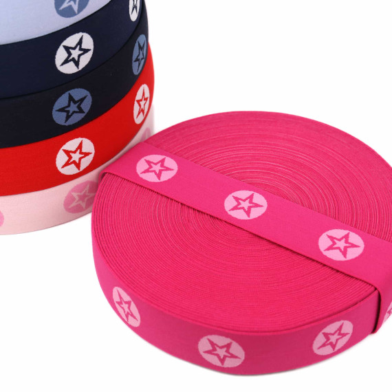 1m Gummiband - Elastisch - Sterne Im Kreis - 40mm - Pink/Babyrosa