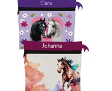 DIY-Nähset - 2 Wetbags - Softshell - Colorful Horse - Magenta/Lachsrosa & Horse Friends