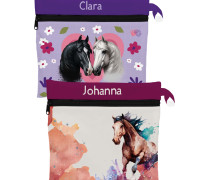 DIY-Nähset - Wetbag - Softshell - Colorful Horse - Magenta/Lachsrosa & Horse Friends