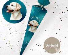 DIY-Nähset Schultüte - Hund - Punkte - Türkisblau - Velvet - zum selber Nähen