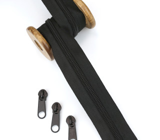 1m Endlosreißverschluss + 3 Zipper - Schwarz