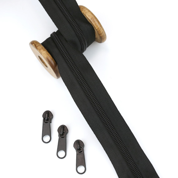1m Endlosreißverschluss + 3 Zipper - Schwarz