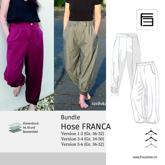 Schnittmuster Hose FRANCA Variante 1-6 (V1,2,5,6: Gr.36-52 / V3+4: Gr.34-50)
