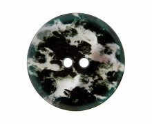 1 Polyesterknopf - 15mm - 2-Loch - Aquarellmuster - Warmweiß/Schwarzgrün