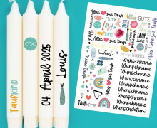 DIN A4 - Tattoofolie - Taufe - Bunt - für Kerzen / Keramik