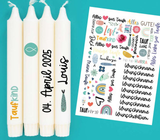 DIN A4 - Tattoofolie - Taufe - Bunt - für Kerzen / Keramik