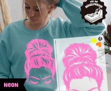 Onkel Bo's Neon Bügelbilder - DIN A4 - Messy Bun - Pink - BIG