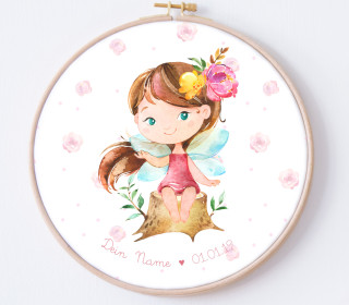 DIY Stickrahmen - Kleine Fee Rosalie - personalisiertes Stickrahmen Bild - zum Selbermachen