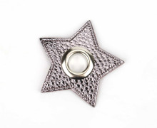 Kunstleder Öse - Stern - 11mm - Star - Patches - Nappa - Metallic - Anthrazit/Silber