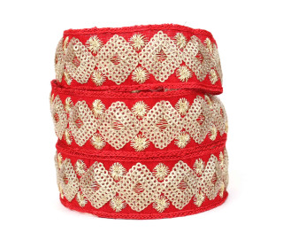1 Meter Dekoband - Zierband - 30mm - Glitzer - Ornamente - Rot/Gold