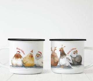 Emaille Becher - Christmas Chicken Ladies - Katharina Bocklage Illustration