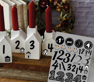 Rub-On Sticker - Adventszahlen für Häuser - Tante Henni Rub-Ons - vielfältig nutzbar