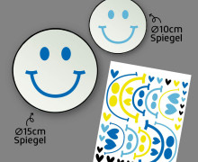 Rub-On Sticker - Fröhliche Gesichter - mini - Gelb/Hellblau/Blau - für Spiegel - Tante Henni Rub-Ons - vielfältig nutzbar