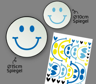 Rub-On Sticker - Fröhliche Gesichter - mini - Gelb/Hellblau/Blau - für Spiegel - Tante Henni Rub-Ons - vielfältig nutzbar