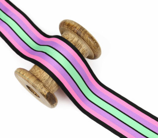 1 Meter Zierband - Dekoband - 40 mm - Streifen - Babyrosa/Lila Hell/Hellgrün