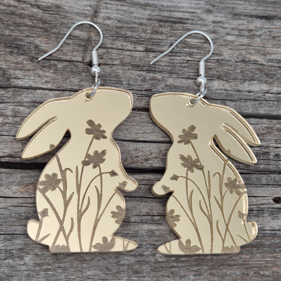1 Paar Spiegel Ohrringe - Hoppelhäschen - Gold - Bunny - Ostern - super leicht - Statement Ohrringe - Namensklang