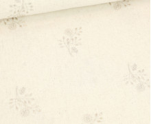 Viskose Leinen - Leinenstoff - bestickt - Zweige mit Blüten - Creme Meliert