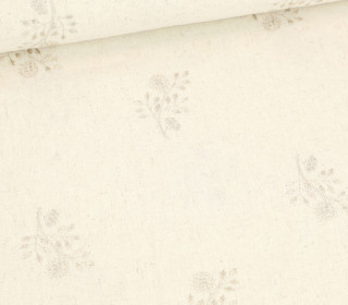 Viskose Leinen - Leinenstoff - bestickt - Zweige mit Blüten - Creme Meliert