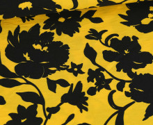 Viskose - Blusenstoff - Krepp - Feine Kreppstruktur - Schwarze Blumen - Gelb