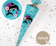 DIY-Nähset Schultüte - Delfin - Schwarz - Velvet - zum selber Nähen