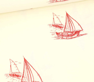 Musselin - Muslin - Double Gauze - Große Segelboote - Maritim - Schnuffeltuch - Windeltuch - Warmweiß/Dunkelrot