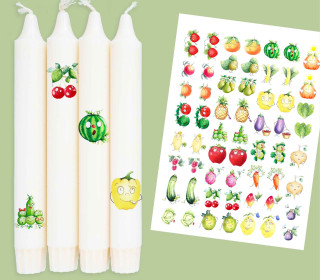 DIN A4 - Kerzen-Tattoofolie - Lustiges Obst und Gemüse - für Kerzen / Keramik