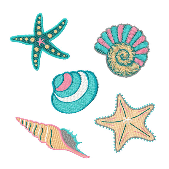 Stickdatei Muscheln und Seesterne Folienstickdatei 10 x 10cm