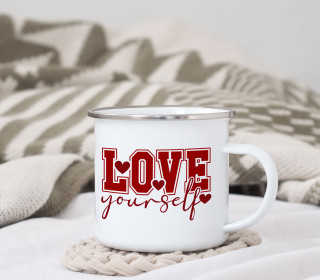 Emaille Becher - Love Yourself - Schriftzug - Rot - Valentinstag