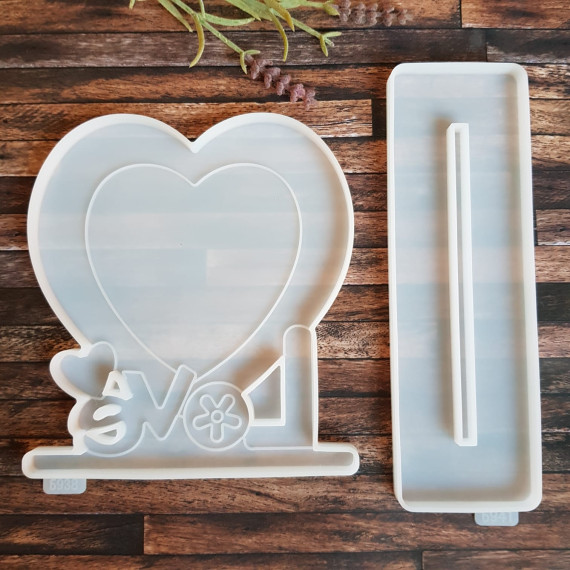 Silikon - Gießform - Herz - Schriftzug LOVE - mit Standfuß - vielfältig nutzbar