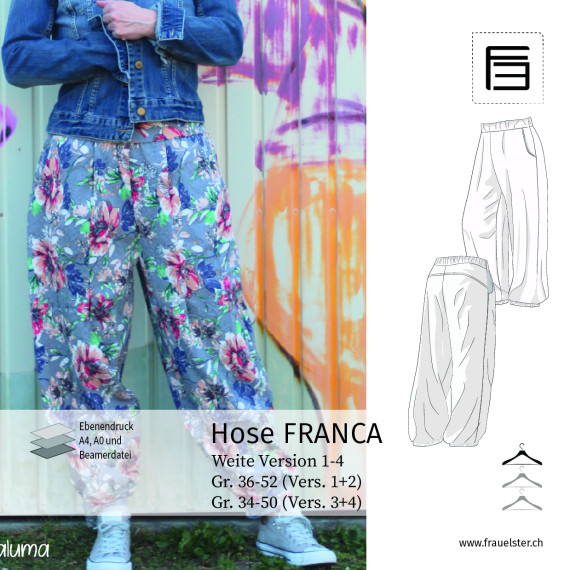 Schnittmuster Hose FRANCA Variante 1-4 (V1+2: Gr.36-52 / V3+4: Gr.34-50)