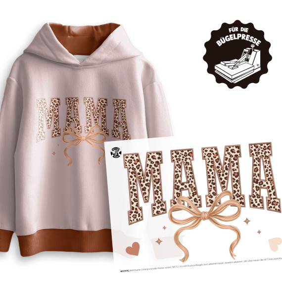 Onkel Bo's Bügelbilder - DIN A4 - Mama Schriftzug - Schleife - Leo/Beige - BIG