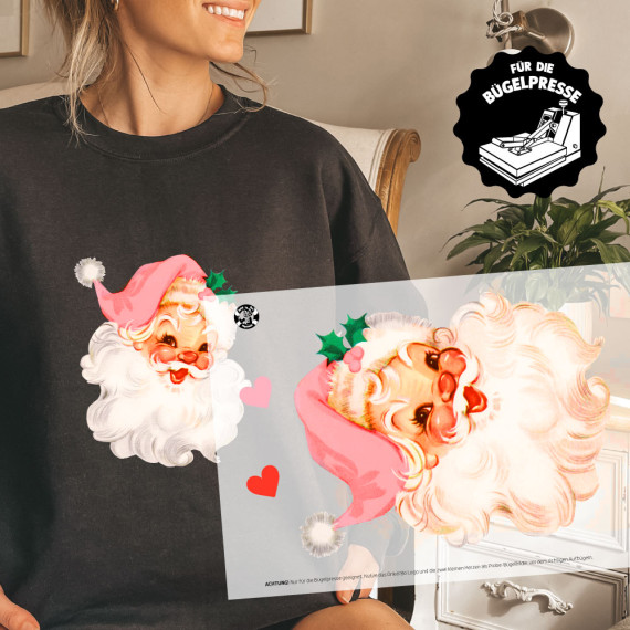 Onkel Bo's Bügelbilder - DIN A4 - Cute Vintage Santa - Rosa - BIG - Weihnachten