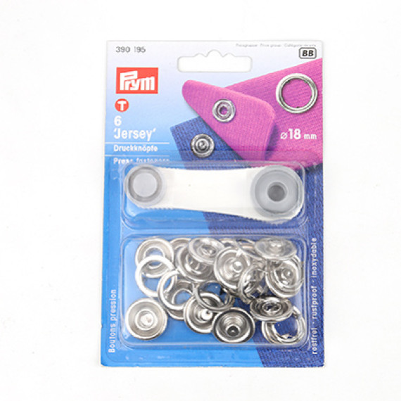 6 Nähfrei Druckknöpfe - Jersey - Silber - 18mm - Prym