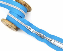 1m Endlosreißverschluss Metall *S80*+3 Zipper - Silber/Cyanblau