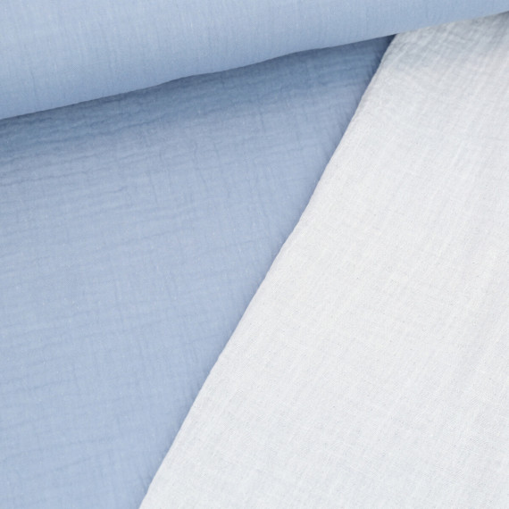 Musselin - Double Gauze - Doubleface - Uni - Hellblau/Weiß