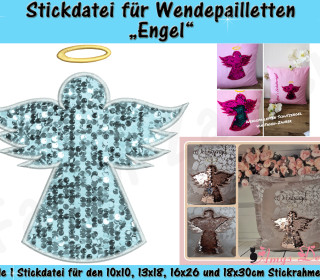 Wendepailletten-Applikation Engel - Stickdatei-Set für den 10x10cm bis 18x30cm Rahmen